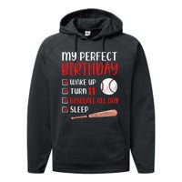 11 Year Old Baseball Birthday Party 11th Boy Eleven Player Performance Fleece Hoodie