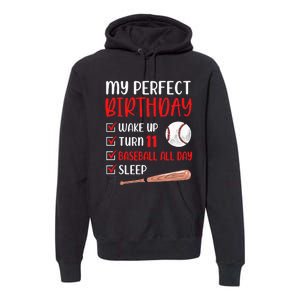 11 Year Old Baseball Birthday Party 11th Boy Eleven Player Premium Hoodie