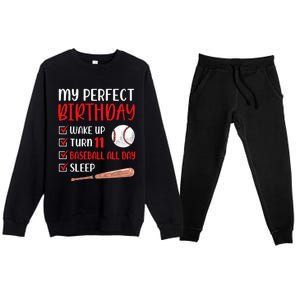 11 Year Old Baseball Birthday Party 11th Boy Eleven Player Premium Crewneck Sweatsuit Set