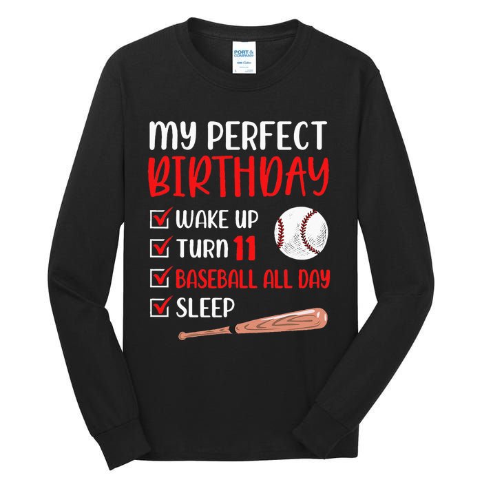 11 Year Old Baseball Birthday Party 11th Boy Eleven Player Tall Long Sleeve T-Shirt