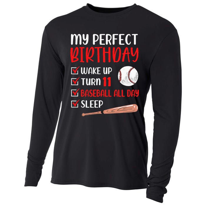 11 Year Old Baseball Birthday Party 11th Boy Eleven Player Cooling Performance Long Sleeve Crew