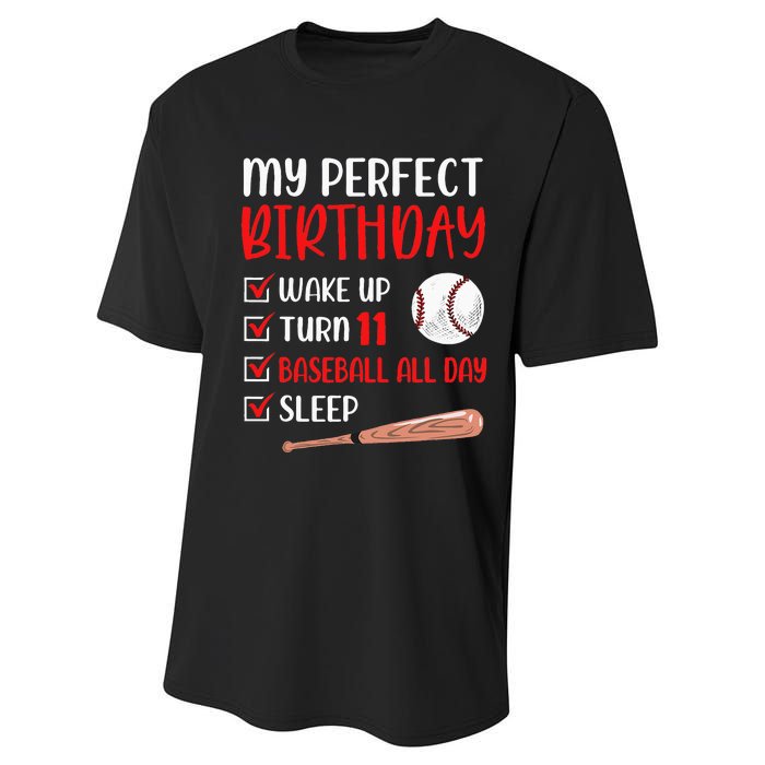 11 Year Old Baseball Birthday Party 11th Boy Eleven Player Performance Sprint T-Shirt