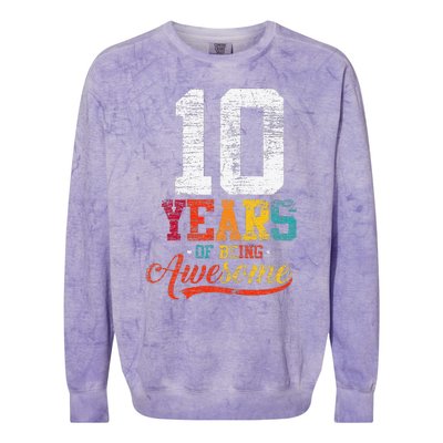 10 Years Of Being Awesome Gifts 10 Years Old 10th Birthday Colorblast Crewneck Sweatshirt