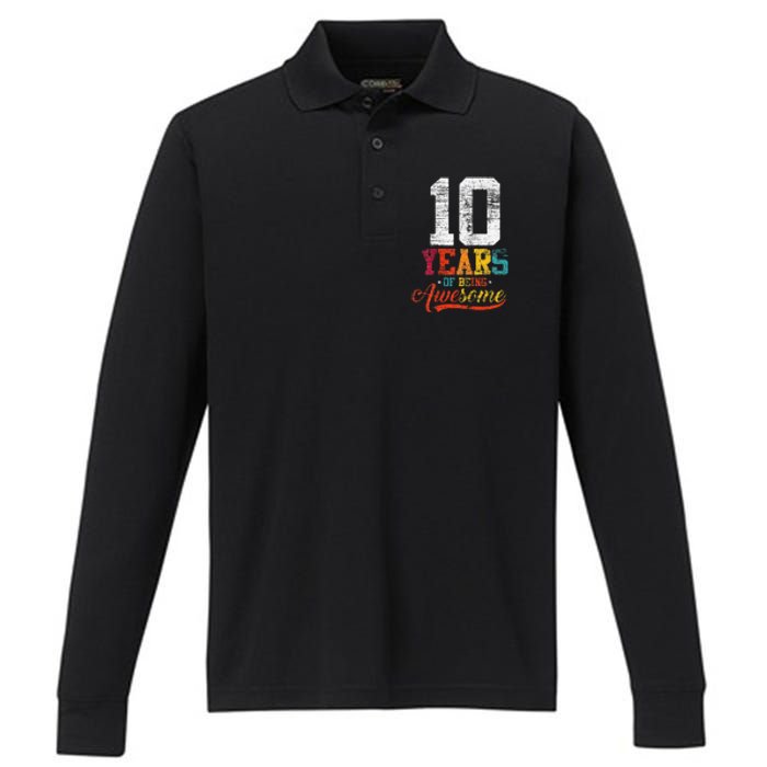 10 Years Of Being Awesome Gifts 10 Years Old 10th Birthday Performance Long Sleeve Polo