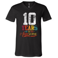 10 Years Of Being Awesome Gifts 10 Years Old 10th Birthday V-Neck T-Shirt