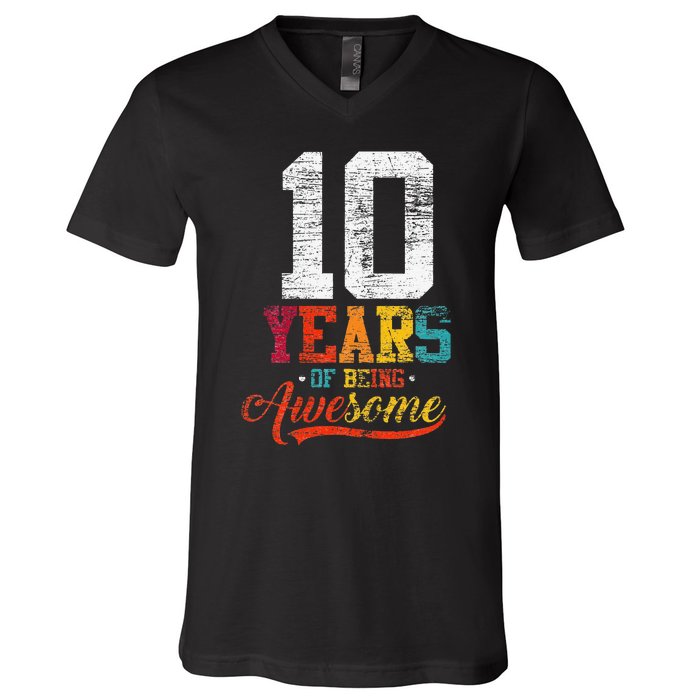 10 Years Of Being Awesome Gifts 10 Years Old 10th Birthday V-Neck T-Shirt