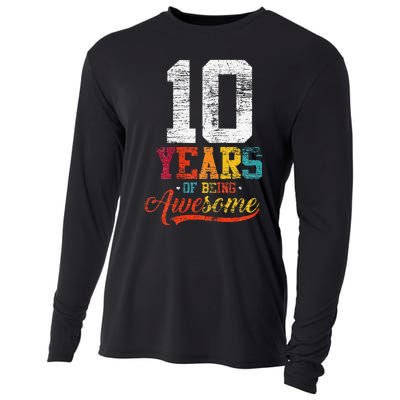 10 Years Of Being Awesome Gifts 10 Years Old 10th Birthday Cooling Performance Long Sleeve Crew