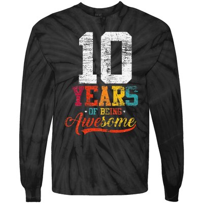 10 Years Of Being Awesome Gifts 10 Years Old 10th Birthday Tie-Dye Long Sleeve Shirt