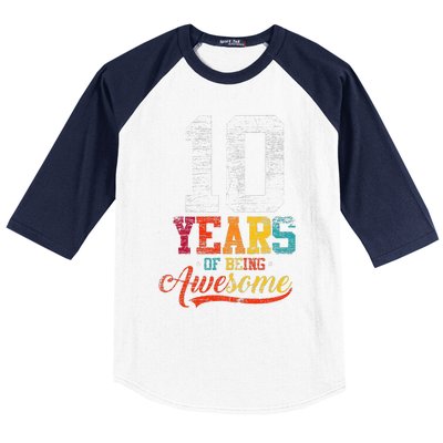 10 Years Of Being Awesome Gifts 10 Years Old 10th Birthday Baseball Sleeve Shirt