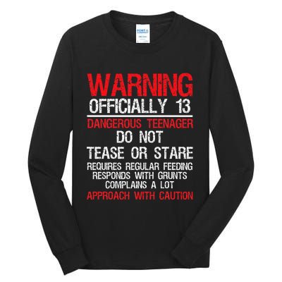 13 Years Old Warning Dangerous Teenager 13th Birthday Tall Long Sleeve T-Shirt