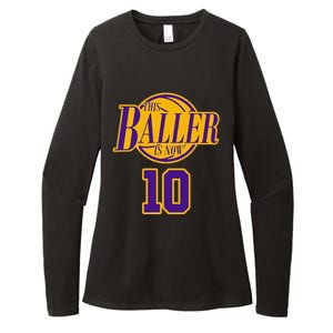 10 Years Old Birthday Basketball Baller Purple And Yellow Womens CVC Long Sleeve Shirt