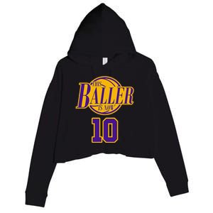 10 Years Old Birthday Basketball Baller Purple And Yellow Crop Fleece Hoodie