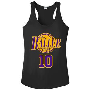 10 Years Old Birthday Basketball Baller Purple And Yellow Ladies PosiCharge Competitor Racerback Tank