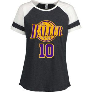 10 Years Old Birthday Basketball Baller Purple And Yellow Enza Ladies Jersey Colorblock Tee