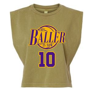 10 Years Old Birthday Basketball Baller Purple And Yellow Garment-Dyed Women's Muscle Tee