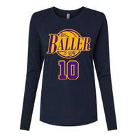 10 Years Old Birthday Basketball Baller Purple And Yellow Womens Cotton Relaxed Long Sleeve T-Shirt