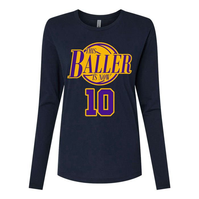 10 Years Old Birthday Basketball Baller Purple And Yellow Womens Cotton Relaxed Long Sleeve T-Shirt