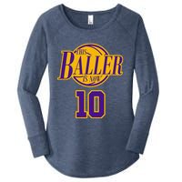 10 Years Old Birthday Basketball Baller Purple And Yellow Women's Perfect Tri Tunic Long Sleeve Shirt