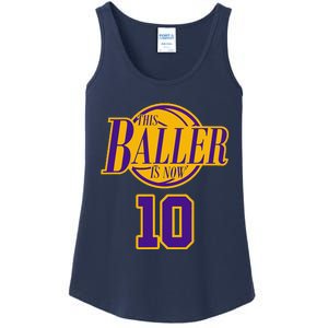 10 Years Old Birthday Basketball Baller Purple And Yellow Ladies Essential Tank