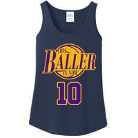 10 Years Old Birthday Basketball Baller Purple And Yellow Ladies Essential Tank