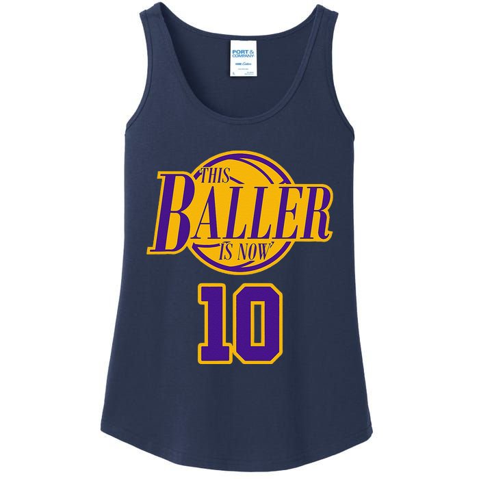 10 Years Old Birthday Basketball Baller Purple And Yellow Ladies Essential Tank