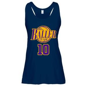 10 Years Old Birthday Basketball Baller Purple And Yellow Ladies Essential Flowy Tank