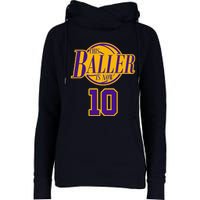 10 Years Old Birthday Basketball Baller Purple And Yellow Womens Funnel Neck Pullover Hood