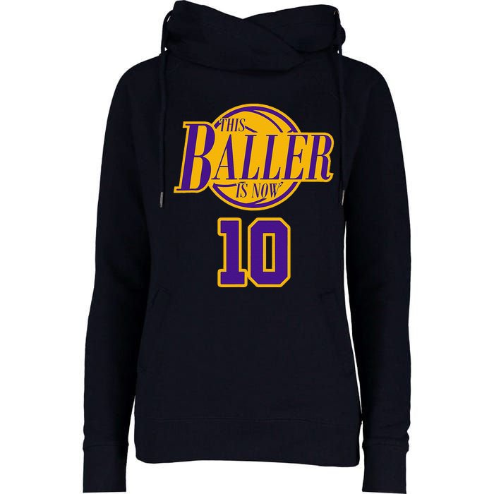 10 Years Old Birthday Basketball Baller Purple And Yellow Womens Funnel Neck Pullover Hood