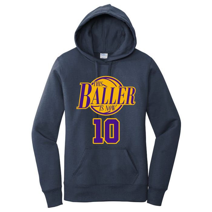 10 Years Old Birthday Basketball Baller Purple And Yellow Women's Pullover Hoodie