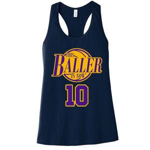 10 Years Old Birthday Basketball Baller Purple And Yellow Women's Racerback Tank