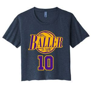 10 Years Old Birthday Basketball Baller Purple And Yellow Women's Crop Top Tee