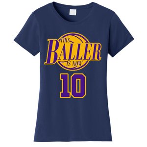 10 Years Old Birthday Basketball Baller Purple And Yellow Women's T-Shirt