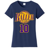 10 Years Old Birthday Basketball Baller Purple And Yellow Women's T-Shirt