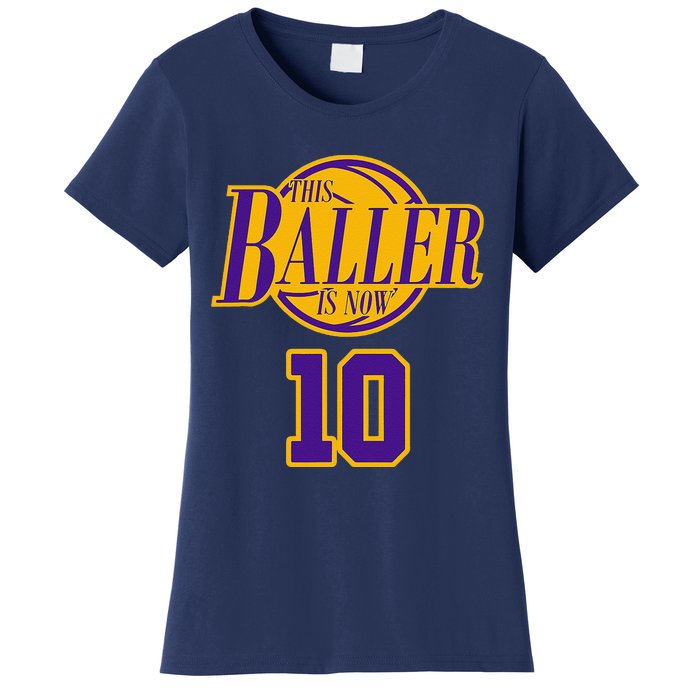 10 Years Old Birthday Basketball Baller Purple And Yellow Women's T-Shirt