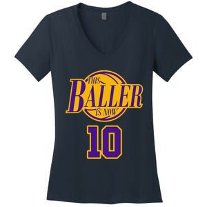 10 Years Old Birthday Basketball Baller Purple And Yellow Women's V-Neck T-Shirt