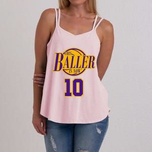 10 Years Old Birthday Basketball Baller Purple And Yellow Women's Strappy Tank