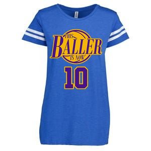 10 Years Old Birthday Basketball Baller Purple And Yellow Enza Ladies Jersey Football T-Shirt