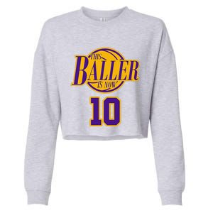 10 Years Old Birthday Basketball Baller Purple And Yellow Cropped Pullover Crew