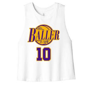 10 Years Old Birthday Basketball Baller Purple And Yellow Women's Racerback Cropped Tank