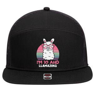 10 Years Old 10th Birthday Llama Birthday Gift 7 Panel Mesh Trucker Snapback Hat