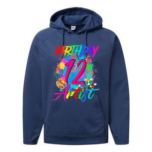 12 Years Old 12th Birthday Art Painting Bday Party Artist Performance Fleece Hoodie