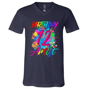 12 Years Old 12th Birthday Art Painting Bday Party Artist V-Neck T-Shirt