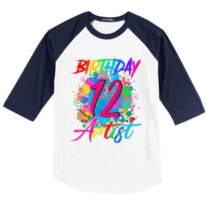 12 Years Old 12th Birthday Art Painting Bday Party Artist Baseball Sleeve Shirt