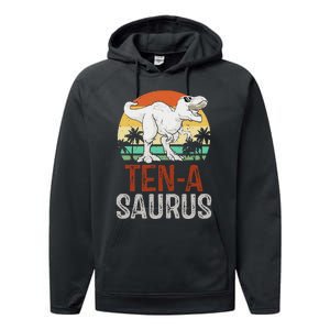 10 Years Old Dinosaur Trex Awesome Since 2013 Birthday Performance Fleece Hoodie