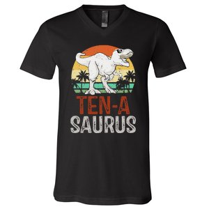 10 Years Old Dinosaur Trex Awesome Since 2013 Birthday V-Neck T-Shirt