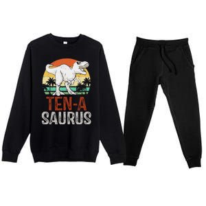 10 Years Old Dinosaur Trex Awesome Since 2013 Birthday Premium Crewneck Sweatsuit Set