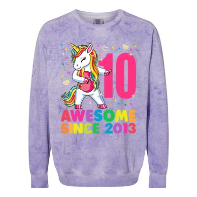 10 Years Old Unicorn Flossing 10th Birthday Girl Party Colorblast Crewneck Sweatshirt