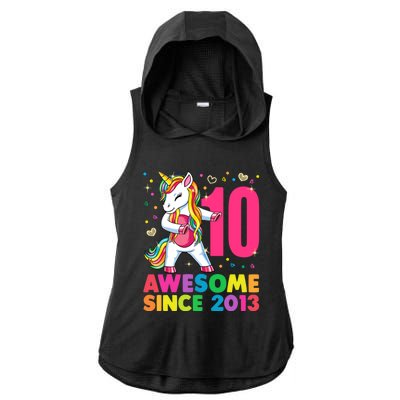 10 Years Old Unicorn Flossing 10th Birthday Girl Party Ladies PosiCharge Tri-Blend Wicking Draft Hoodie Tank