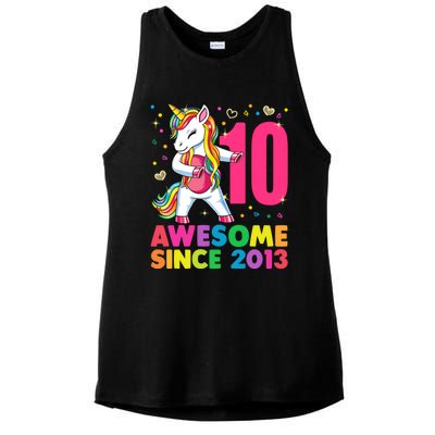 10 Years Old Unicorn Flossing 10th Birthday Girl Party Ladies PosiCharge Tri-Blend Wicking Tank