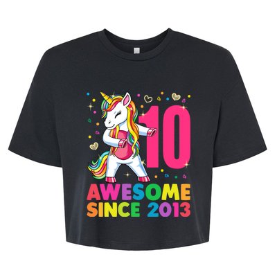 10 Years Old Unicorn Flossing 10th Birthday Girl Party Bella+Canvas Jersey Crop Tee